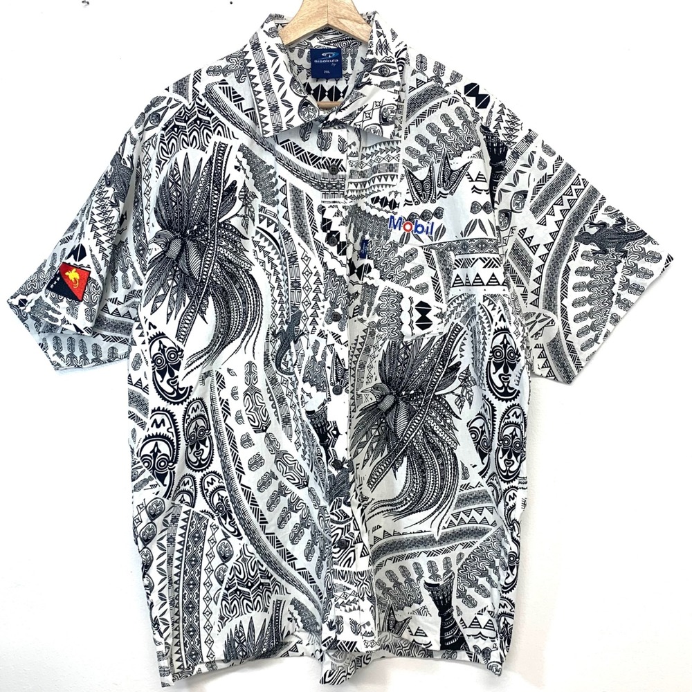 Aisokula Tribal Print Button Up Shirt  2XL Figi Mask Lizard  Embroidered Mobile